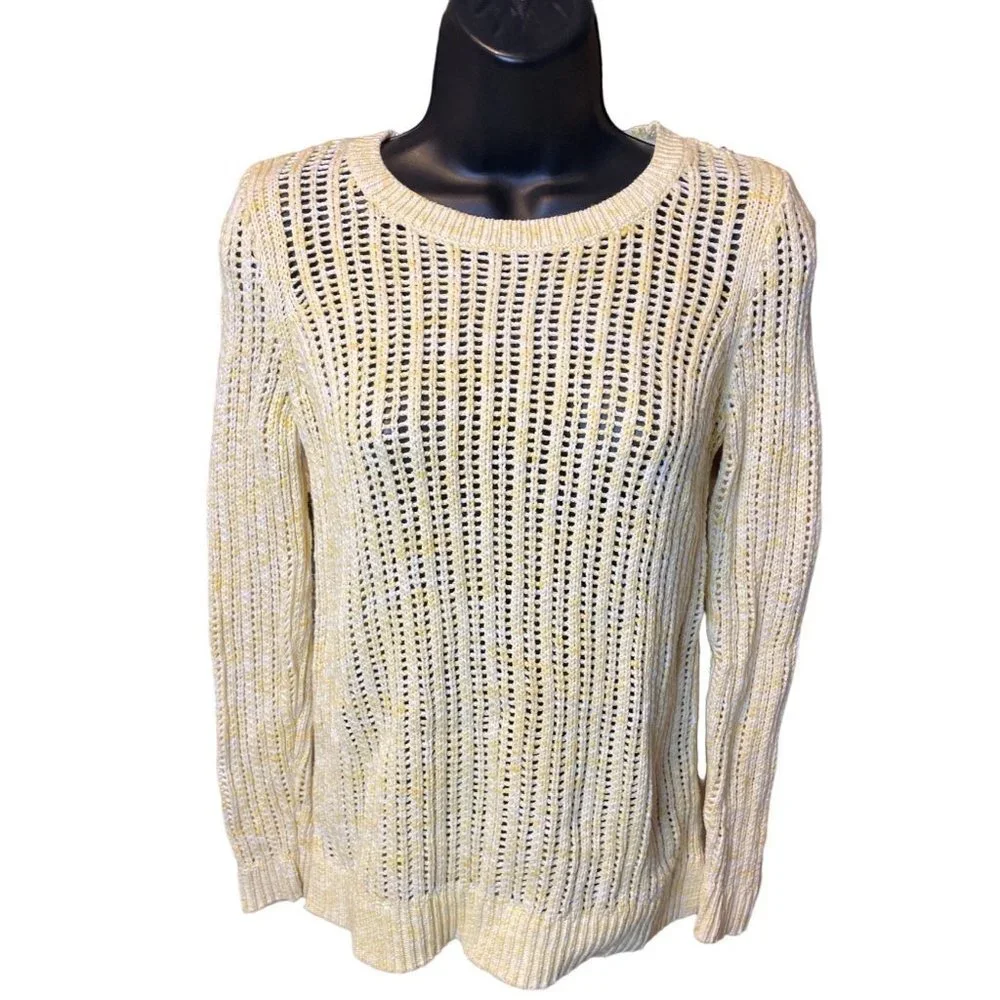 Talbots Yellow Open Knit Cotton Pullover Sweater Sz S - Picture 1 of 10